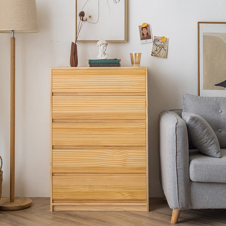 Mid-Century Modern Chest with 5 Drawers in Pine Wood Accent Chest
