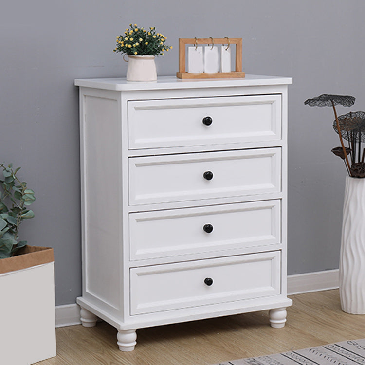 Contemporary White Accent Chest with Drawers and Solid Wood Bun Feet