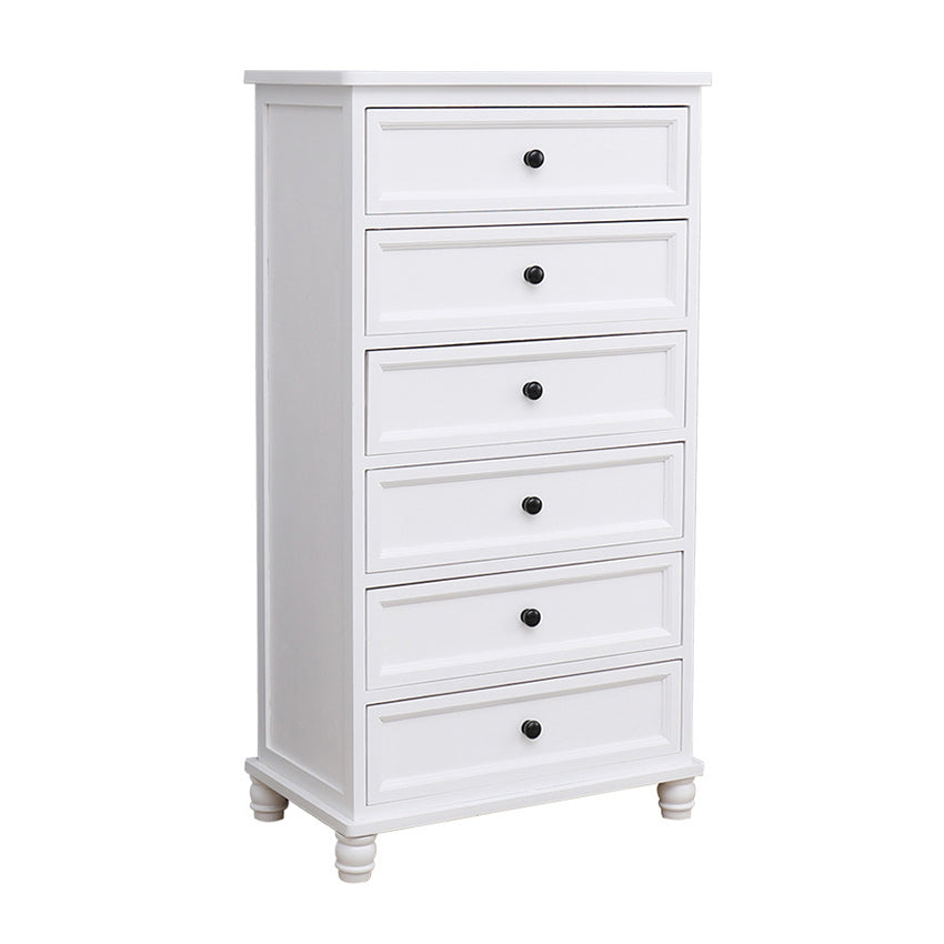 Contemporary White Accent Chest with Drawers and Solid Wood Bun Feet