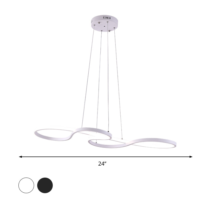 24"/29.5"/37.5" Wide Twisting Acrylic Pendant Light Minimalist LED Black/White Hanging Lamp in Warm/White Light