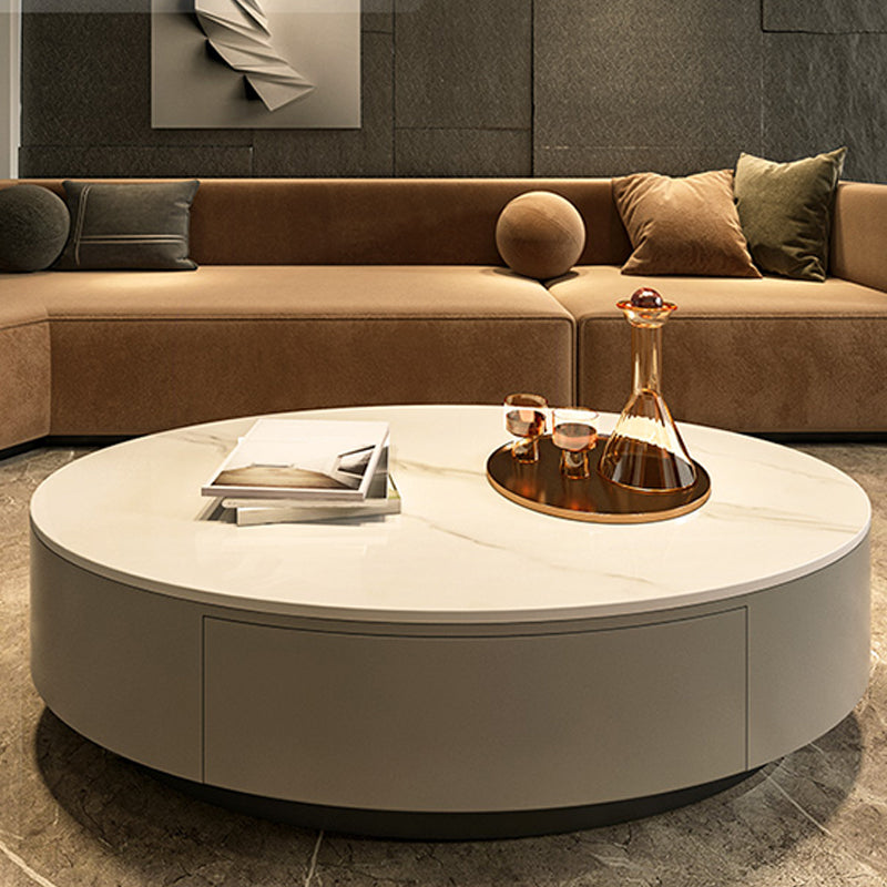 Glam Slate Coffee Table Oval Pedestal Coffee Table with Drawer