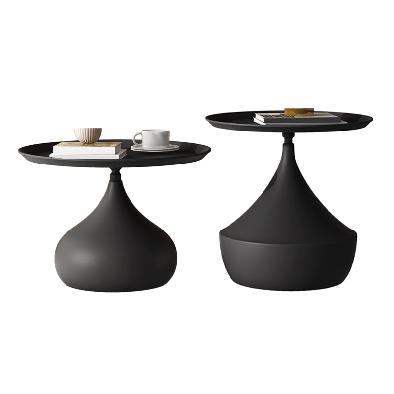 Mid-Century Round Iron Coffee Table Set Pedestal Tray Top Cocktail Table