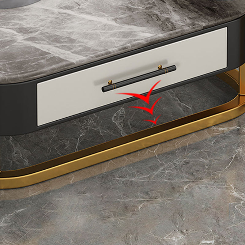 2 Pieces Stone Coffee Table Square Frame Cocktail Table Set with Storage