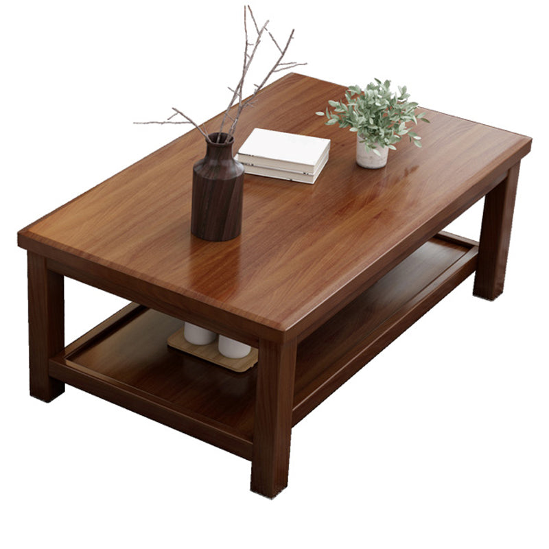 Solid Wood Coffee Table Scandinavian 4 Legs Cocktail Table with Storage Shelf