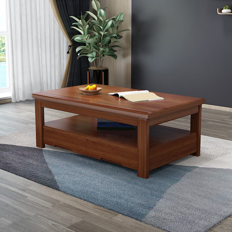 Solid Wood Coffee Table Scandinavian 4 Legs Cocktail Table with Storage Shelf