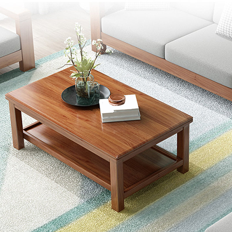 Solid Wood Coffee Table Scandinavian 4 Legs Cocktail Table with Storage Shelf