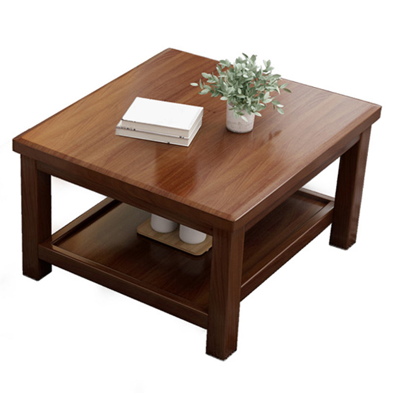 Solid Wood Coffee Table Scandinavian 4 Legs Cocktail Table with Storage Shelf