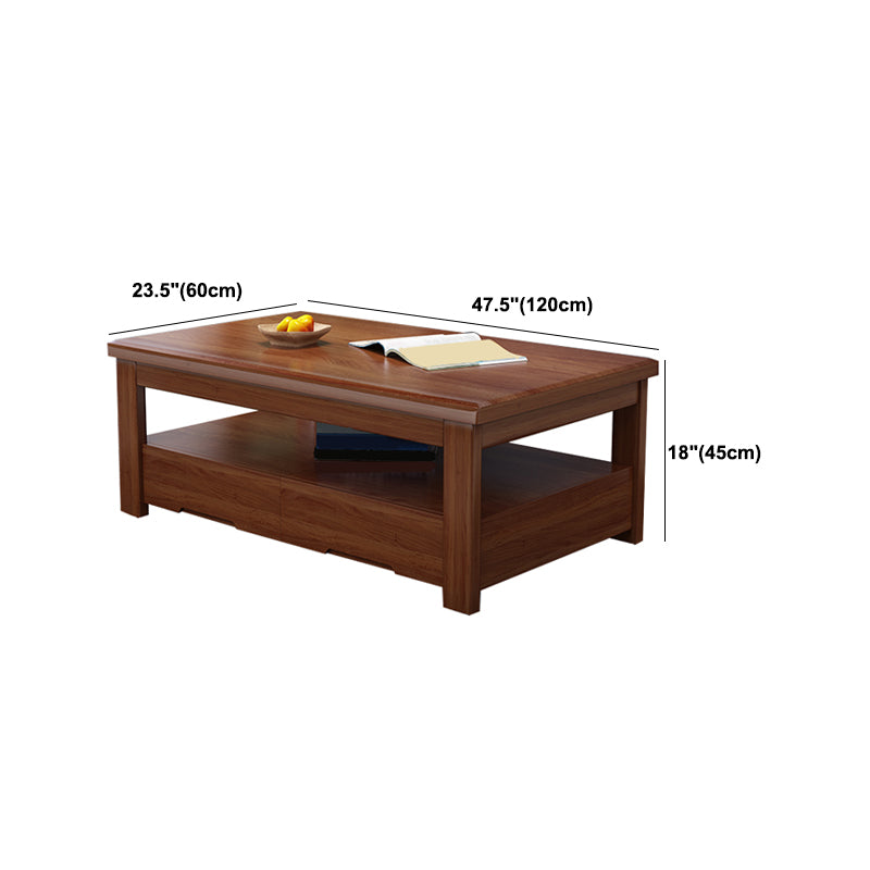 Solid Wood Coffee Table Scandinavian 4 Legs Cocktail Table with Storage Shelf