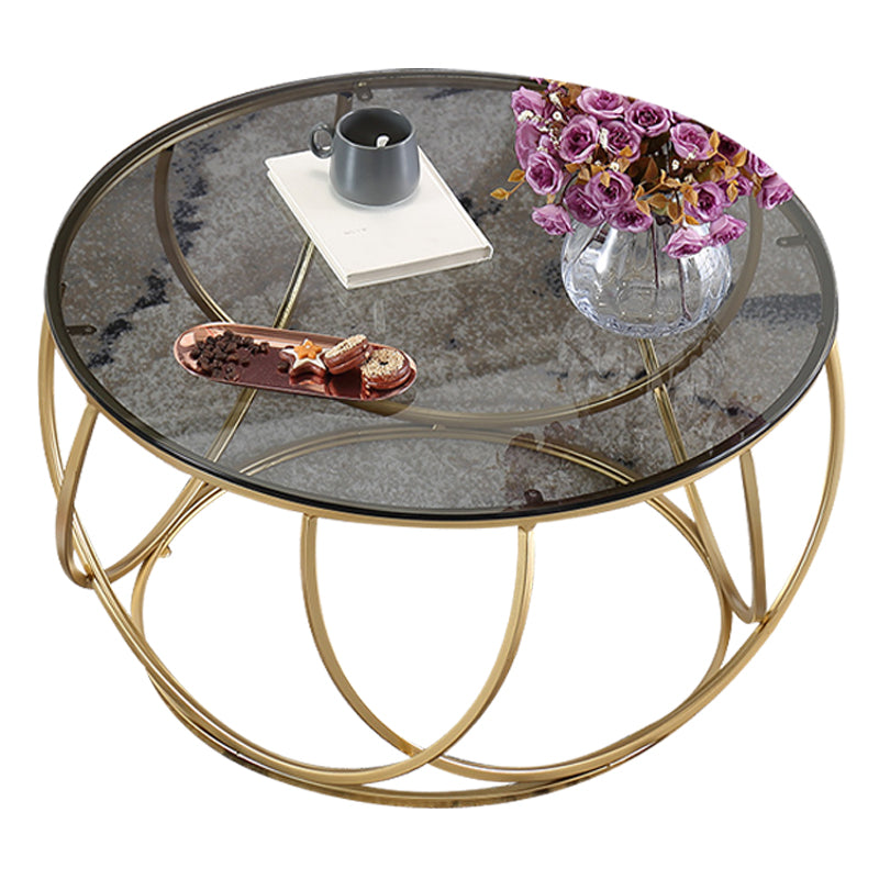 Contemporary Coffee Table Round Metal Frame Base Cocktail Table