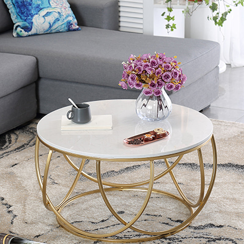 Contemporary Coffee Table Round Metal Frame Base Cocktail Table