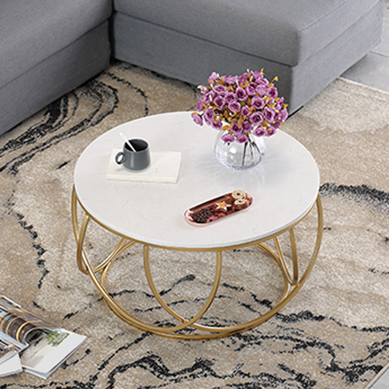Contemporary Coffee Table Round Metal Frame Base Cocktail Table