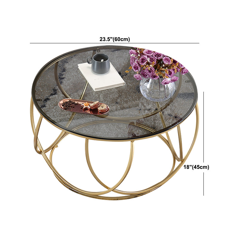 Contemporary Coffee Table Round Metal Frame Base Cocktail Table