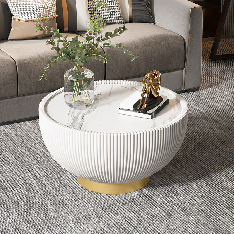 Stone Round Coffee Table Glam Pedestal Coffee Cocktail Table Set