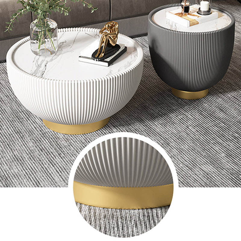 Stone Round Coffee Table Glam Pedestal Coffee Cocktail Table Set
