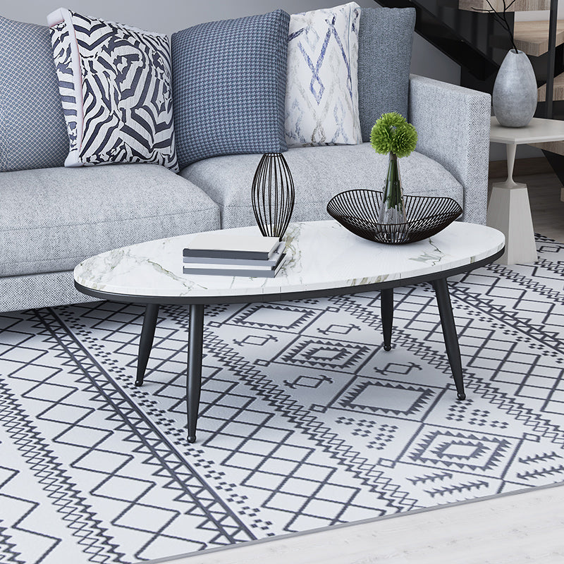 Oval Stone Top Coffee Table with 4 Metal Legs Single Coffee Table