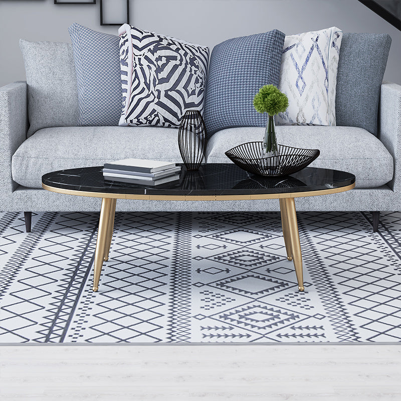 Oval Stone Top Coffee Table with 4 Metal Legs Single Coffee Table