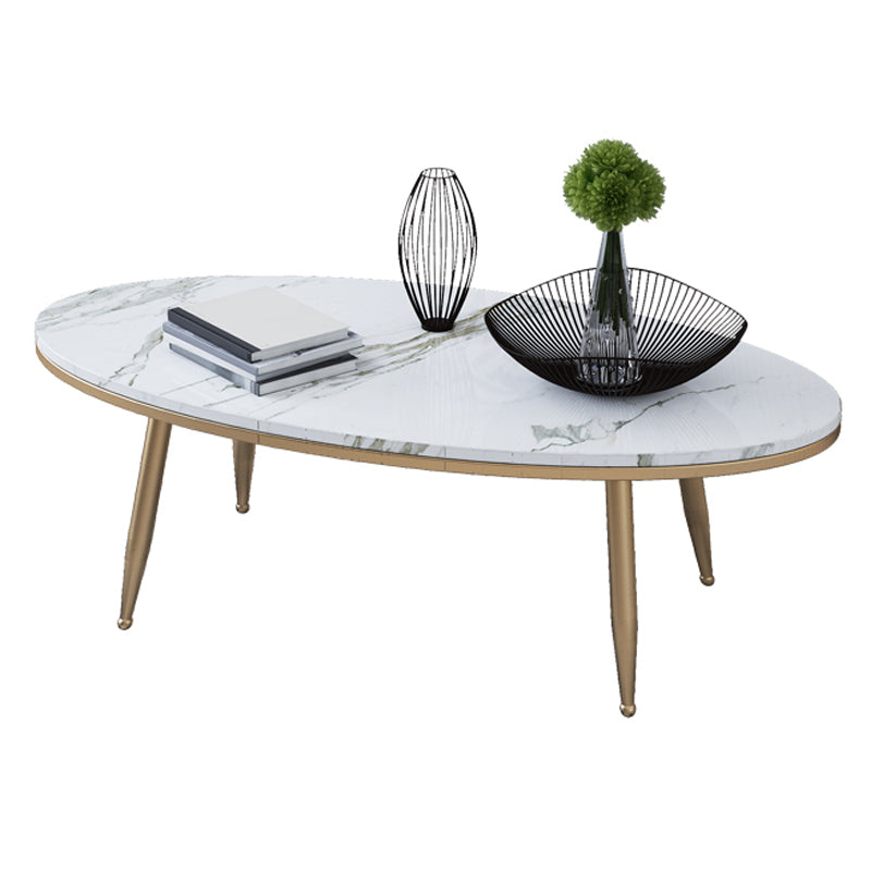 Oval Stone Top Coffee Table with 4 Metal Legs Single Coffee Table
