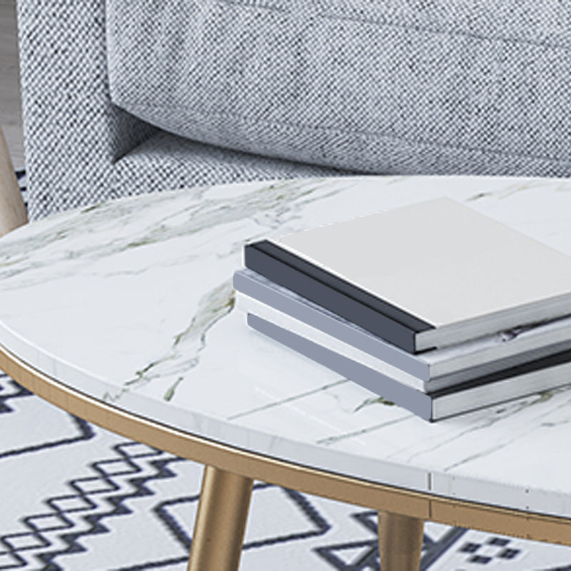 Oval Stone Top Coffee Table with 4 Metal Legs Single Coffee Table