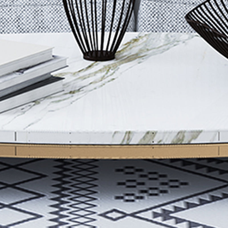 Oval Stone Top Coffee Table with 4 Metal Legs Single Coffee Table