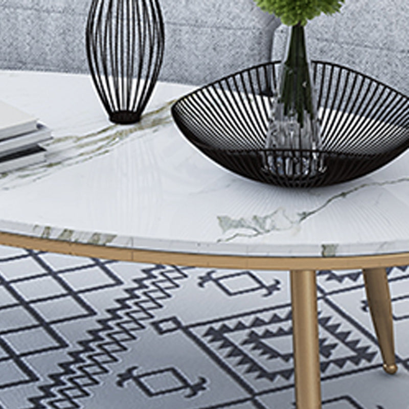 Oval Stone Top Coffee Table with 4 Metal Legs Single Coffee Table