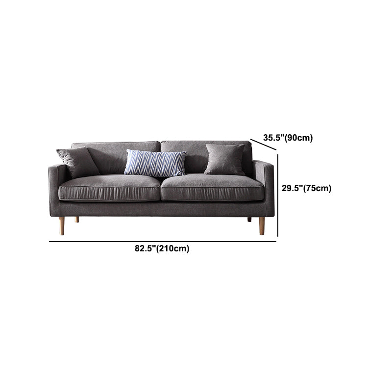 Fabric Slipcovered Sofa Dark Grey Square Arm Sofa with 3 Pillows