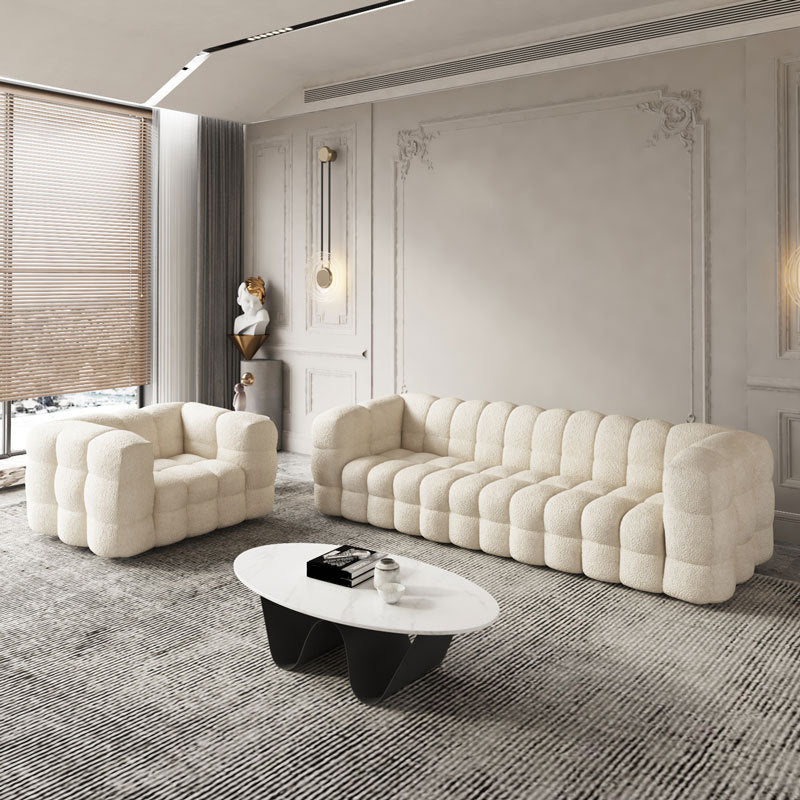 White Biscuit Back Sofa Stain Resistant Modern Tuxedo Arm Sofa