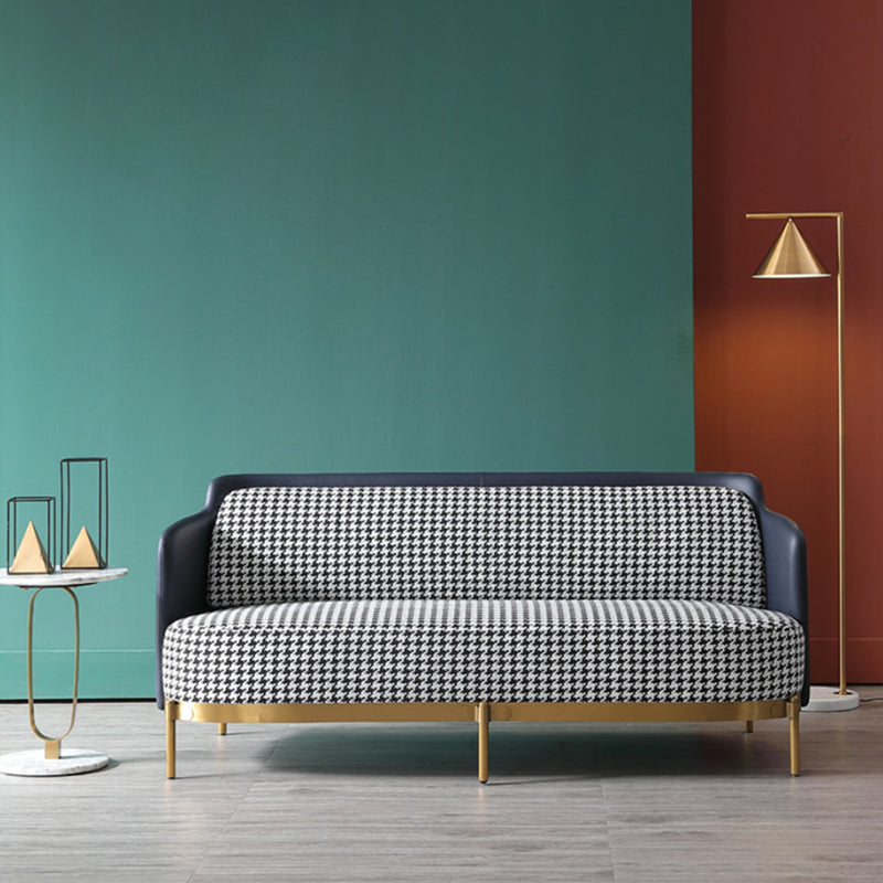 Modern Swallow Gird Sofa Fabric and Leather Sloped Arm Sofa in Blue