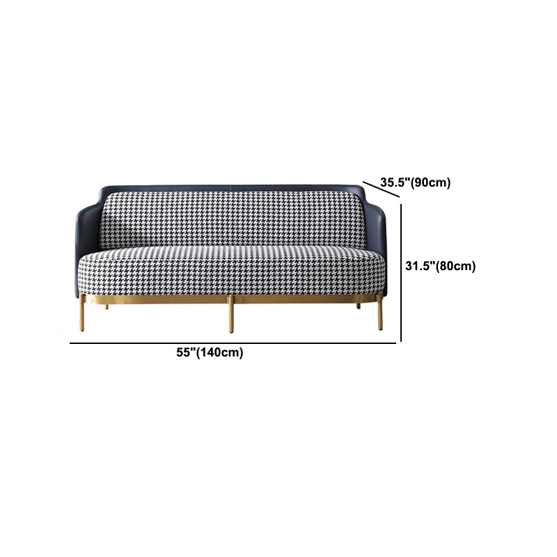 Modern Swallow Gird Sofa Fabric and Leather Sloped Arm Sofa in Blue