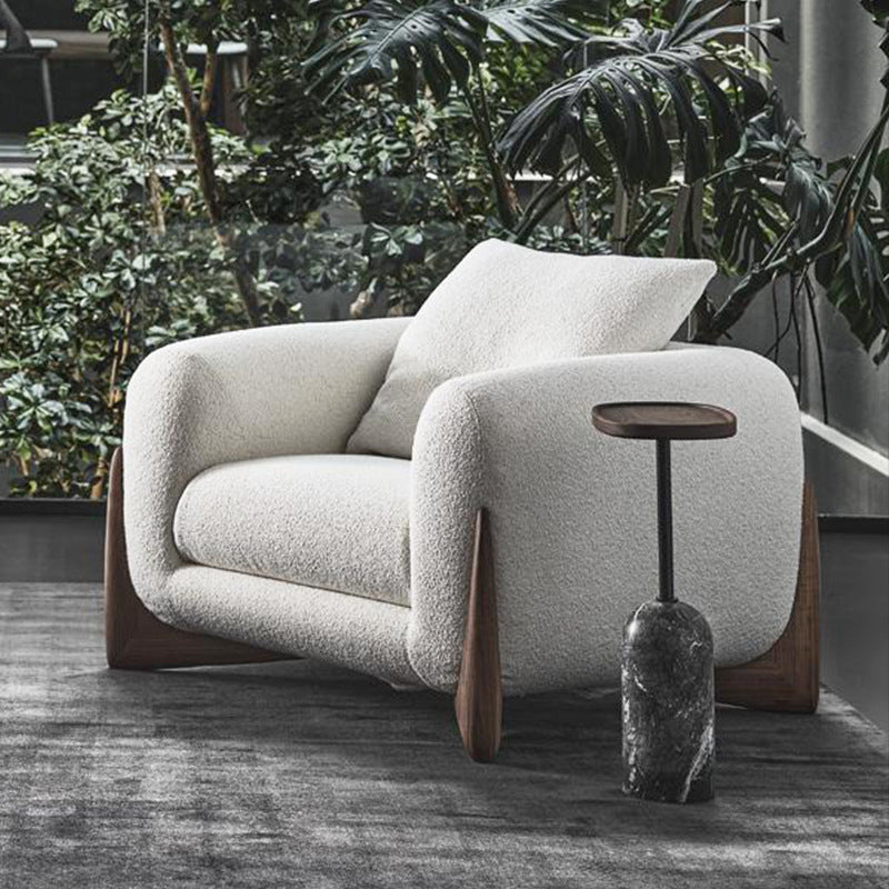 White Tuxedo Arm Sofa Modern 27.16" High Sofa with Wood Accents