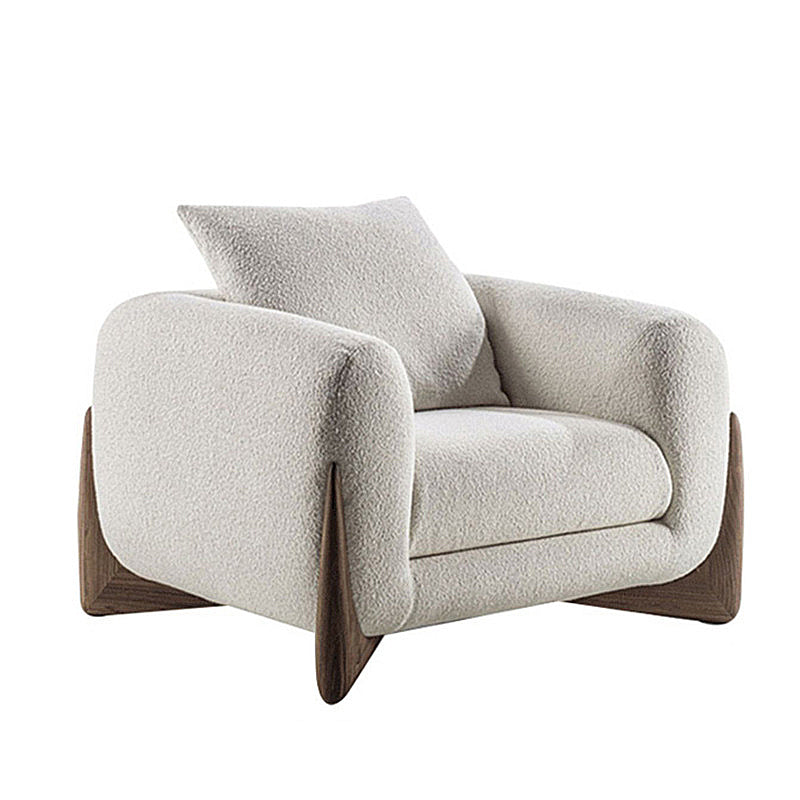 White Tuxedo Arm Sofa Modern 27.16" High Sofa with Wood Accents