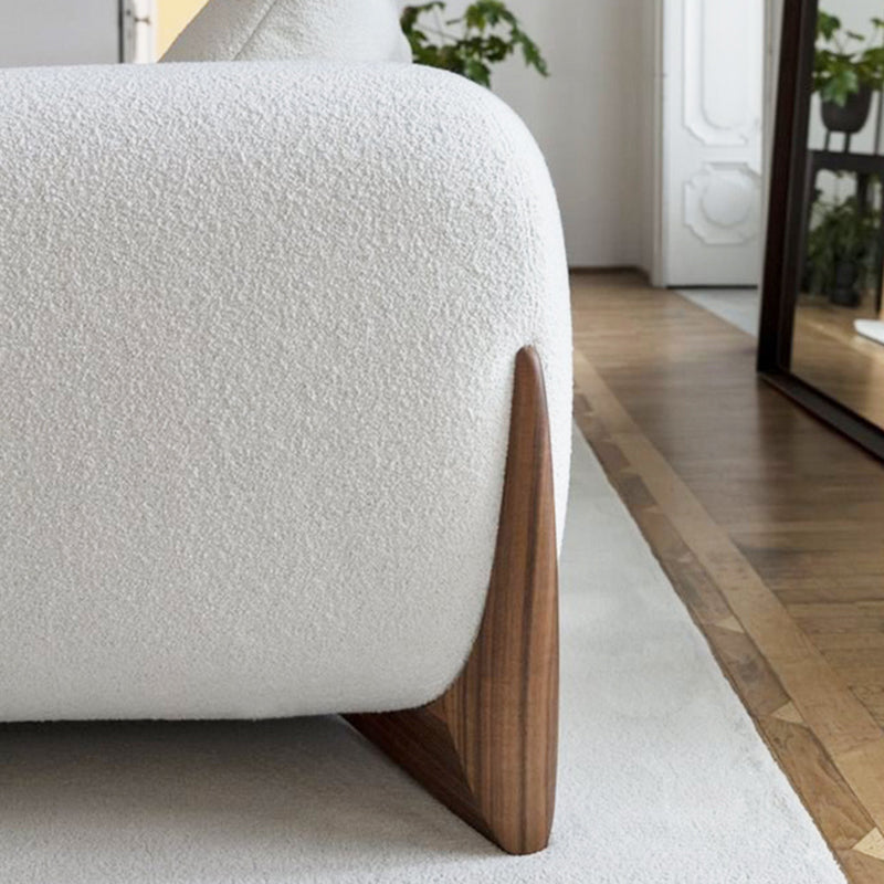 White Tuxedo Arm Sofa Modern 27.16" High Sofa with Wood Accents