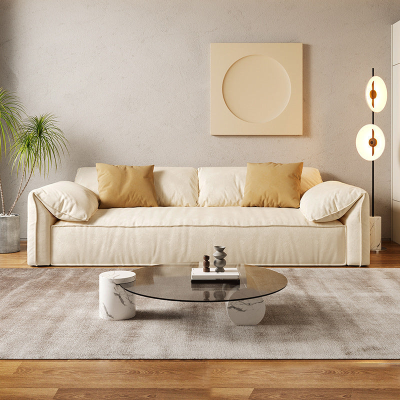 Ivory Faux Leather Sofa Wear-resistant Sewn Pillow Back Sofa