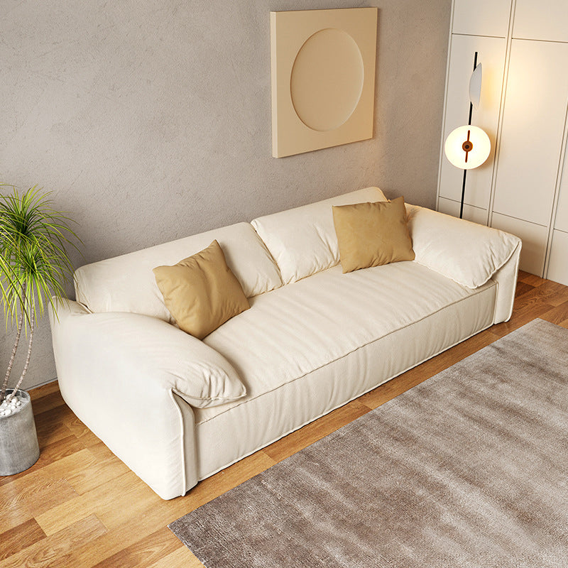 Ivory Faux Leather Sofa Wear-resistant Sewn Pillow Back Sofa