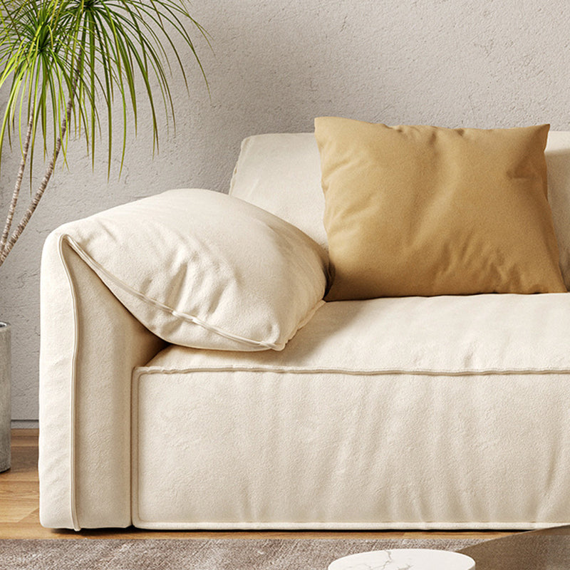Ivory Faux Leather Sofa Wear-resistant Sewn Pillow Back Sofa