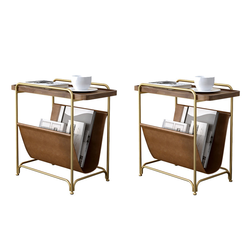 Rectangle Wood Top Side Table Iron Frame End Table with Magazine Holder