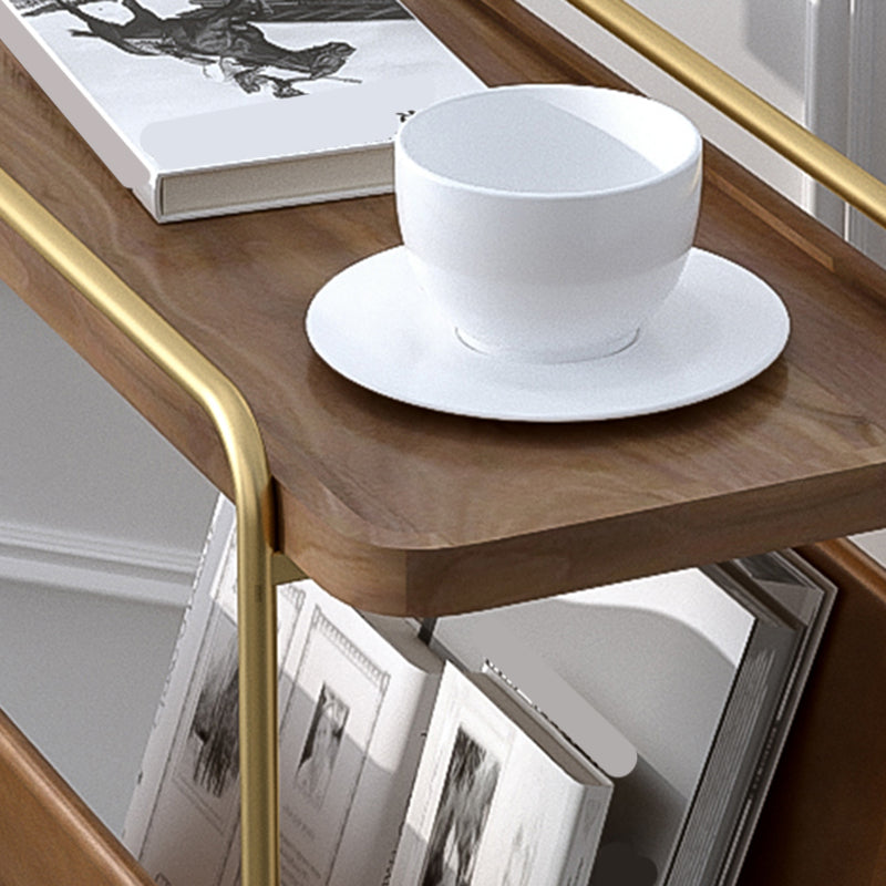 Rectangle Wood Top Side Table Iron Frame End Table with Magazine Holder