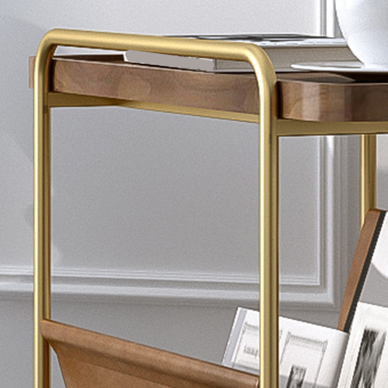 Rectangle Wood Top Side Table Iron Frame End Table with Magazine Holder