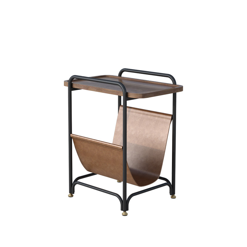 Rectangle Wood Top Side Table Iron Frame End Table with Magazine Holder