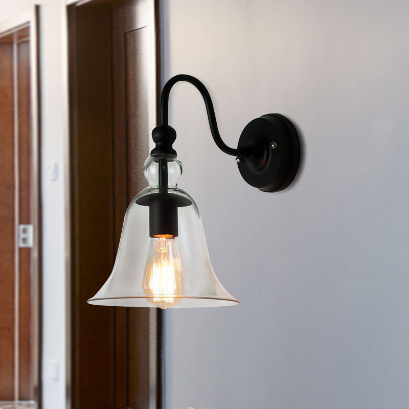 Bell Wall Light Sconce Modern Glass 1 Light Clear Wall Sconce with Gooseneck Arm