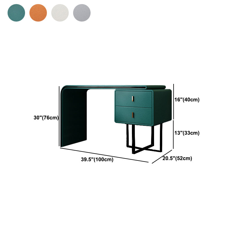 Faux Leather Vanity Makeup Dressing Table Set with Stool & Mirror - 39.37" W