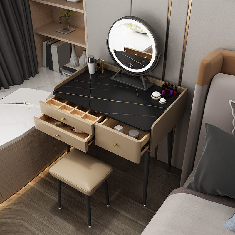 3-Drawer Modern Stone Vanity Makeup Dressing Table with Stool