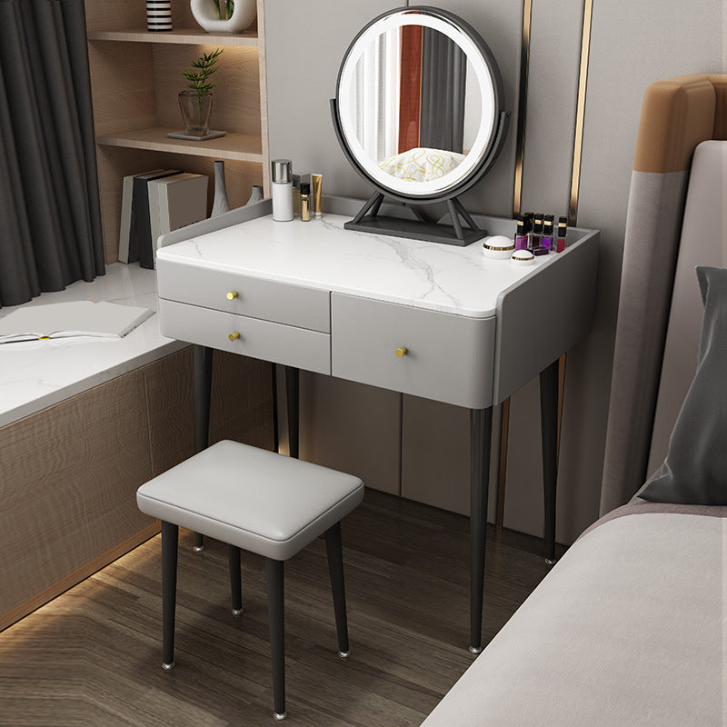 3-Drawer Modern Stone Vanity Makeup Dressing Table with Stool