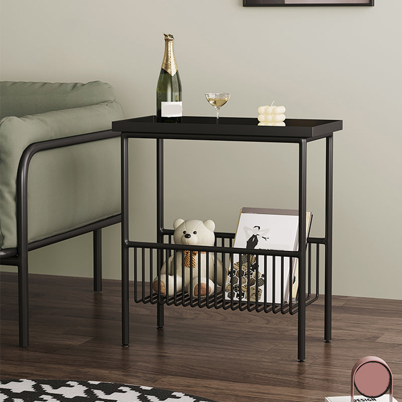 Rectangle Tray Top Side Table 21.65" Tall Iron 4 Legs End Table with Shelf