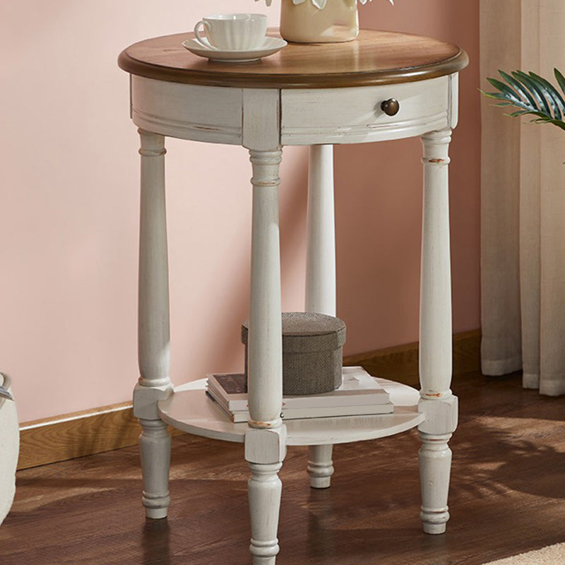 Wooden Round Top Side Table 27.16" Tall 4 Legs End Table with Storage