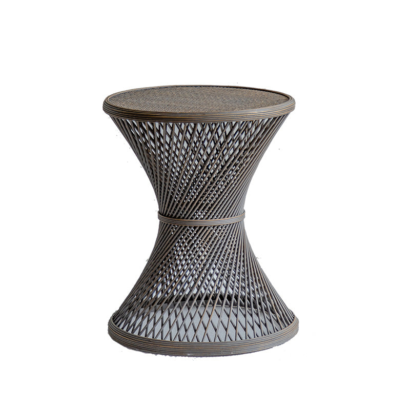 Round Rattan Top Side Table 16.53" /22.05" Tall Wood Pedestal End Table