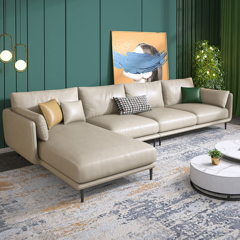 Nordic Stationary Faux Leather Living Room Square Arm Pillows Seating