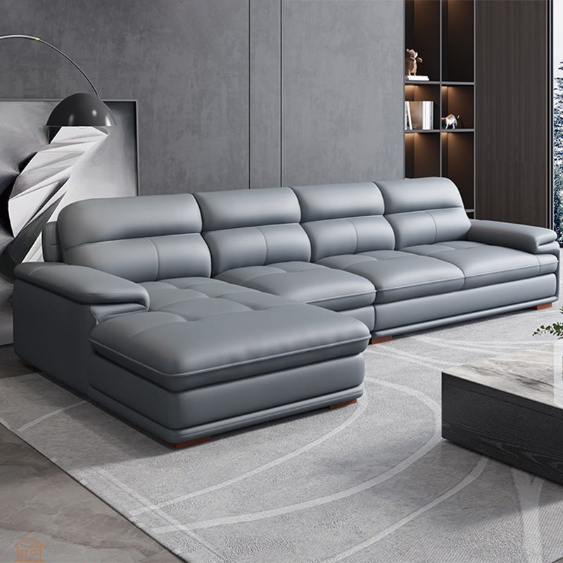 Nordic Stationary Genuine Leather Living Room Recessed Arm Sofa Chaise