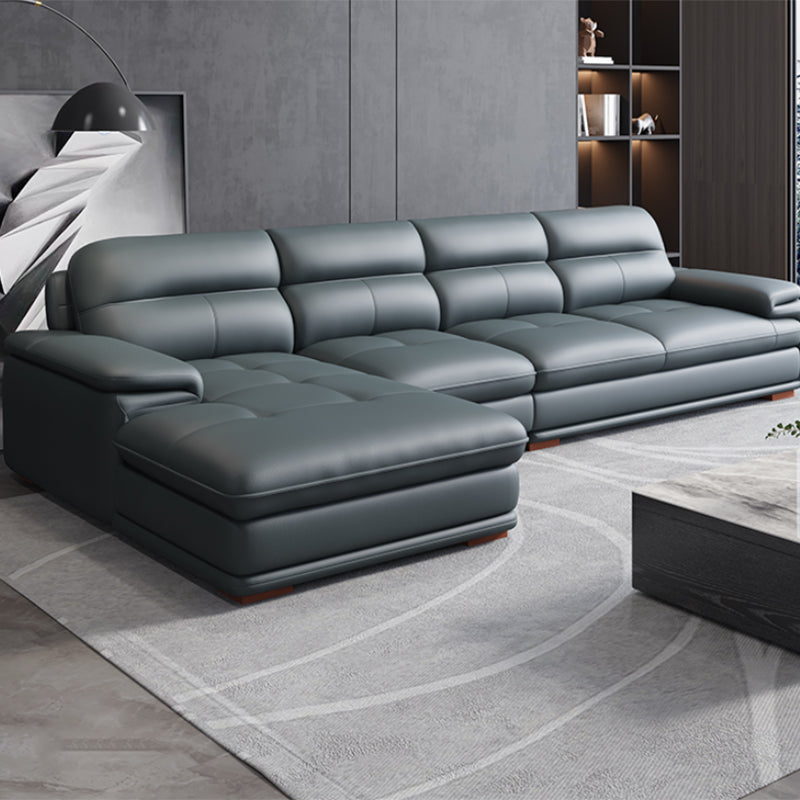 Nordic Stationary Genuine Leather Living Room Recessed Arm Sofa Chaise