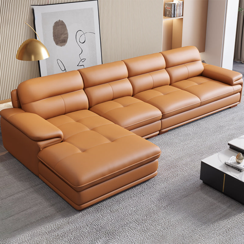 Nordic Stationary Genuine Leather Living Room Recessed Arm Sofa Chaise