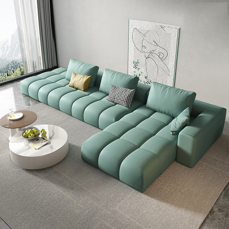 Nordic Genuine Leather Square Arm Stationary Living Room Sofa Chaise